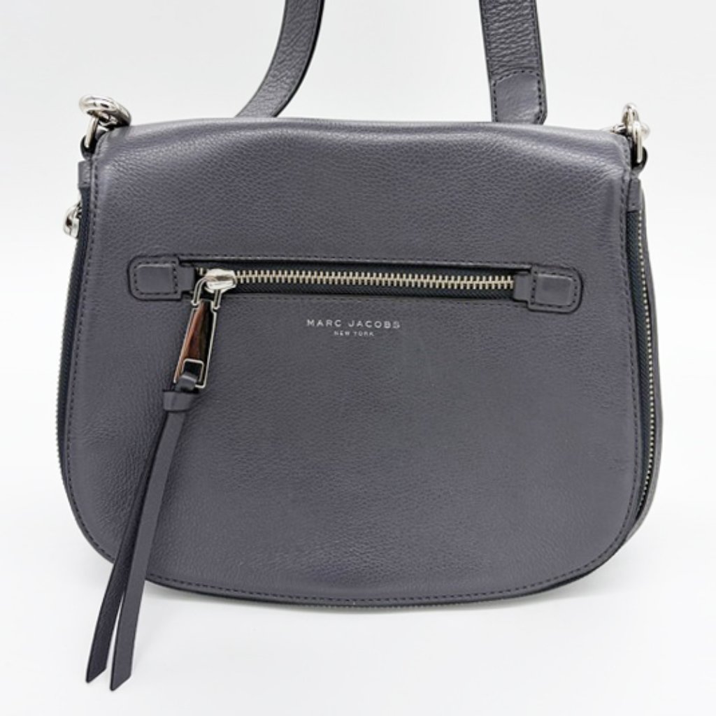 Marc Jacobs Recruit Nomad Saddle Crossbody Bag Shadow Gray Pebble Leather